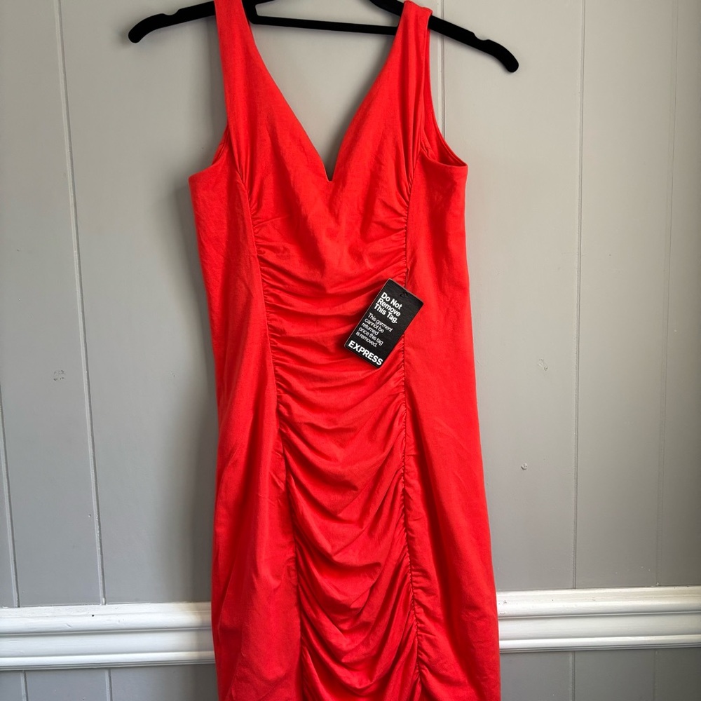 Express Orange Ruched V-Neck Cocktail Dress. New with tags. Size extra small